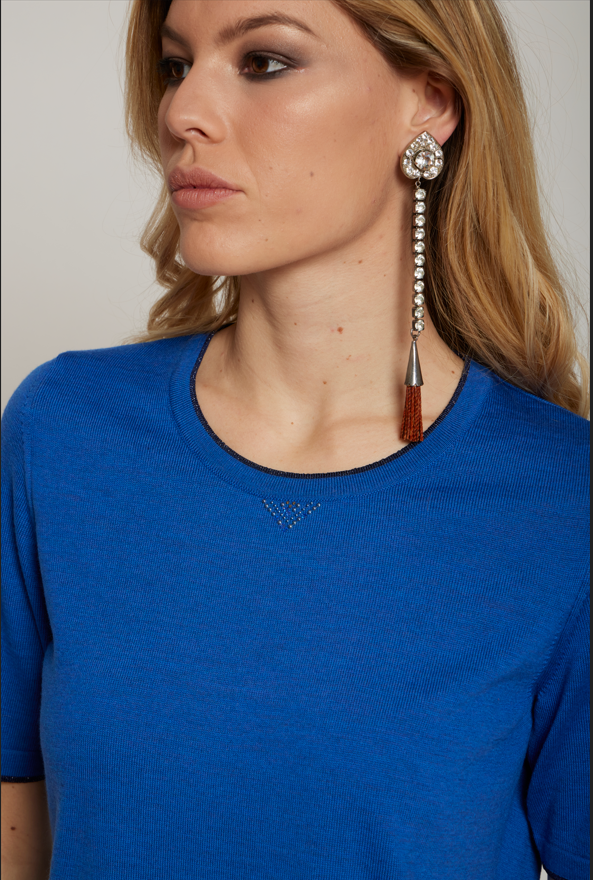 Twin set in pura lana con strass e lurex