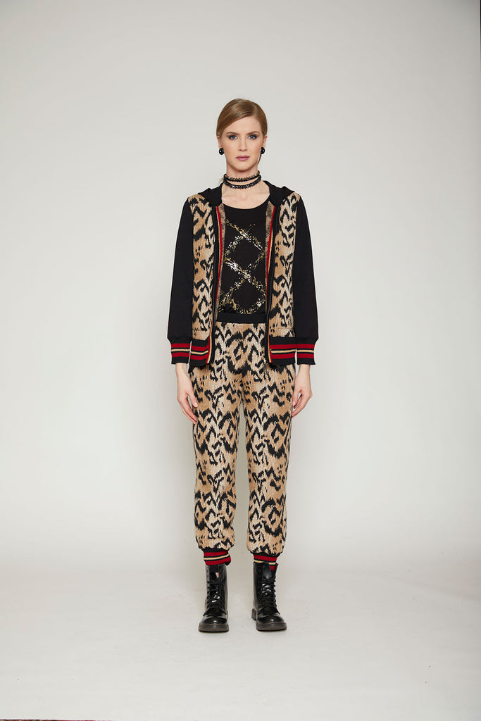 Pantalone misto lana jacquard animalier