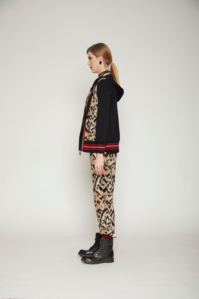 Pantalone misto lana jacquard animalier