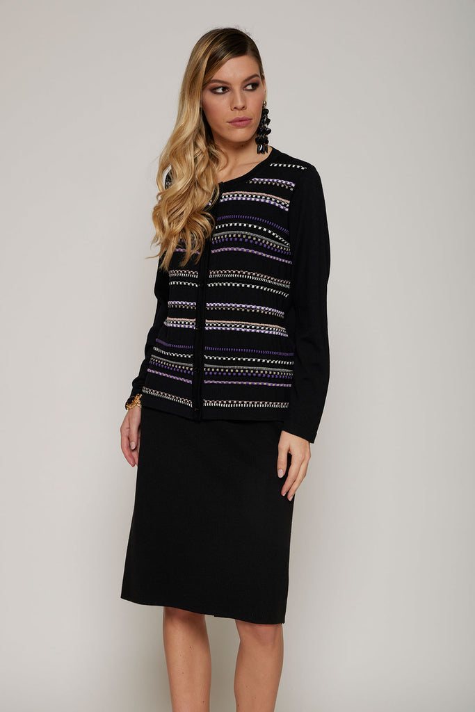 Twin set in pura lana con intarsio multicolor