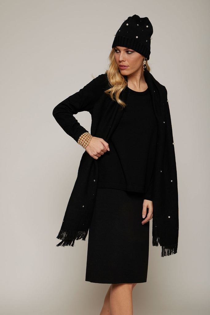 Stola lana/viscosa con strass e perle