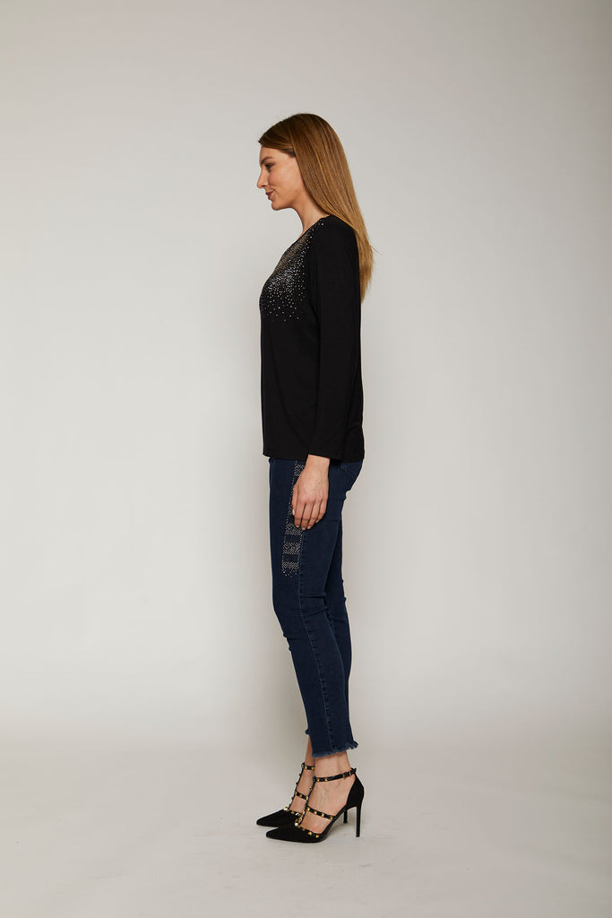 Jeans elasticizzato con strass