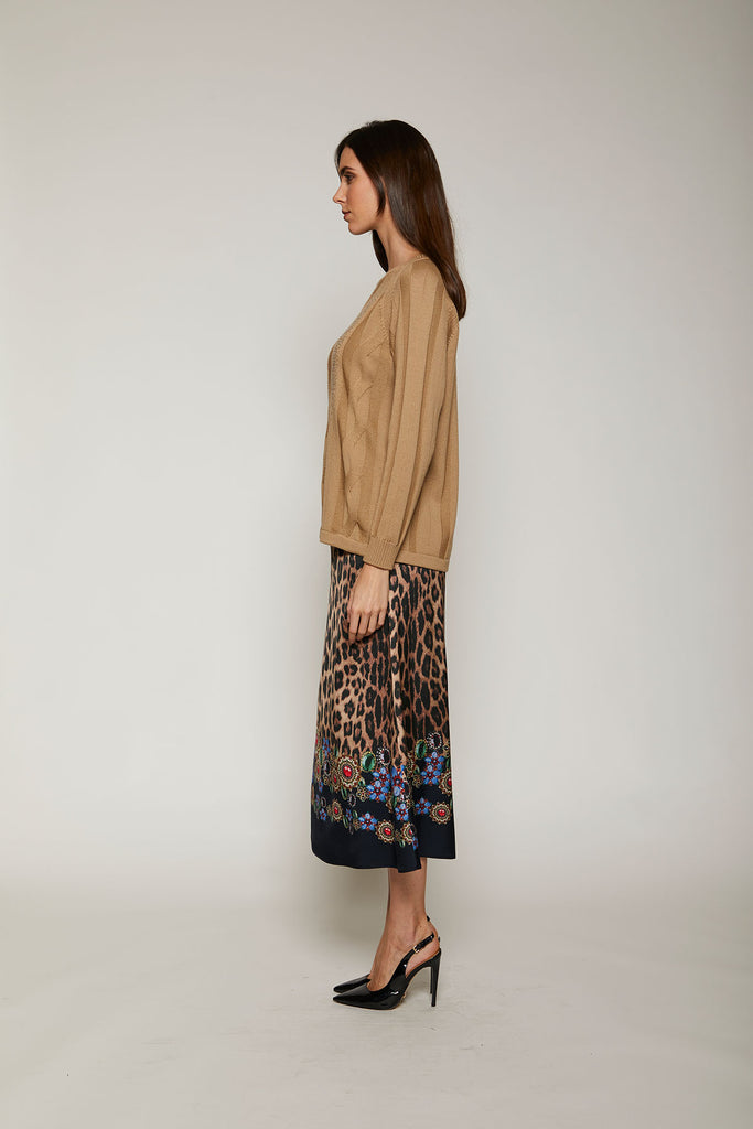 Maglia in pura lana motivo trecce e con strass