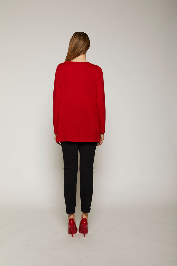Maglia girocollo in pura lana con strass