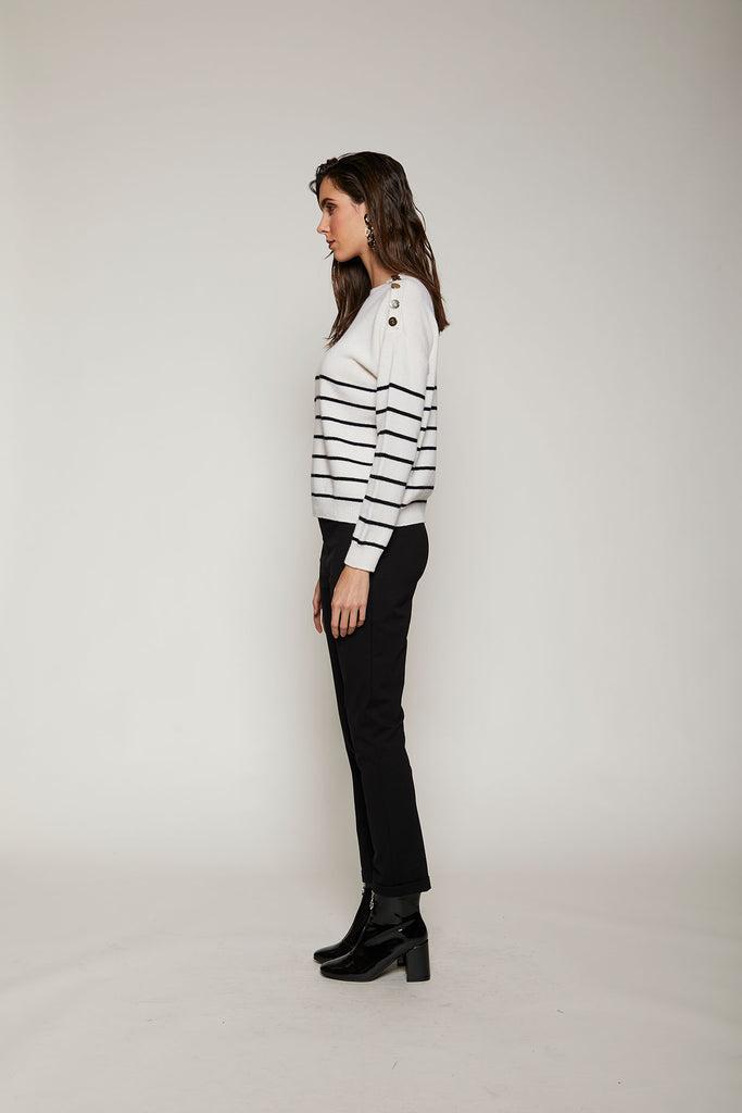 Maglia in lana e cashmere rigata con bottoni