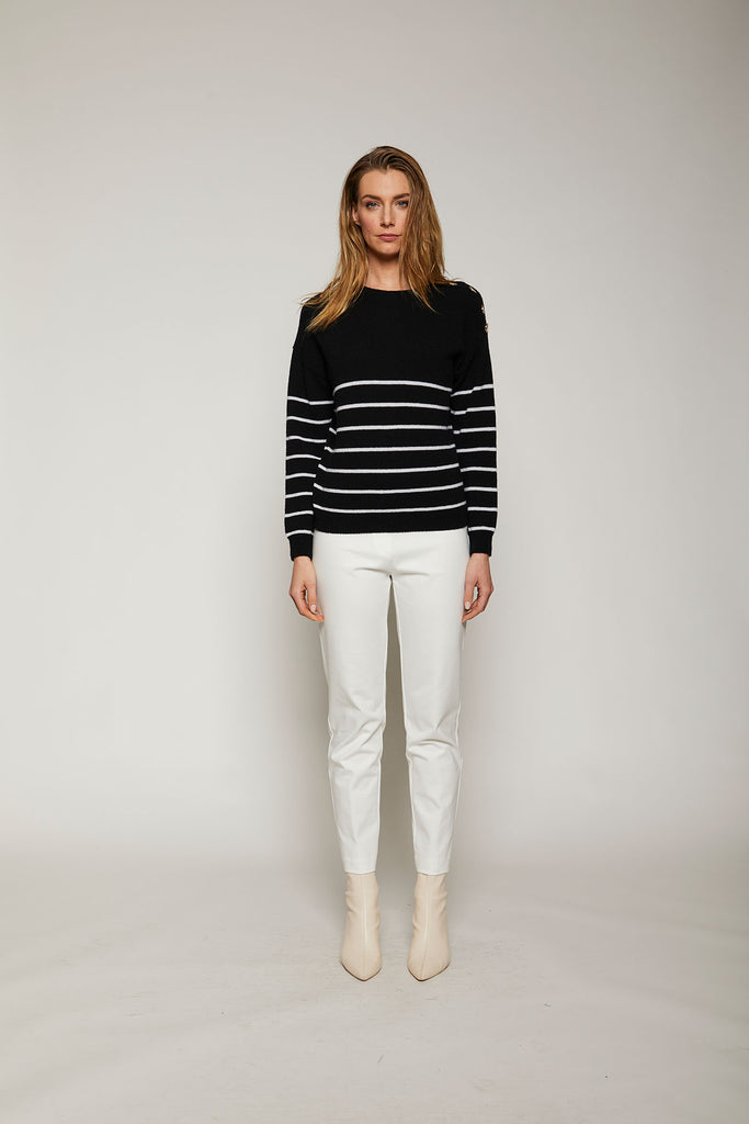 Maglia in lana e cashmere rigata con bottoni