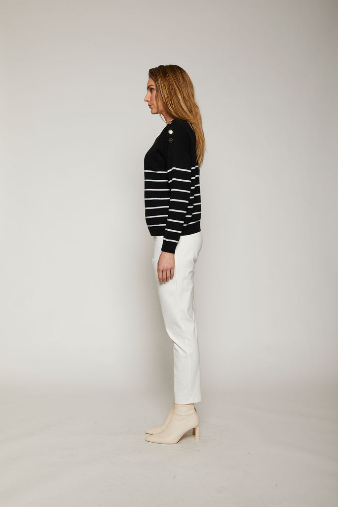 Maglia in lana e cashmere rigata con bottoni