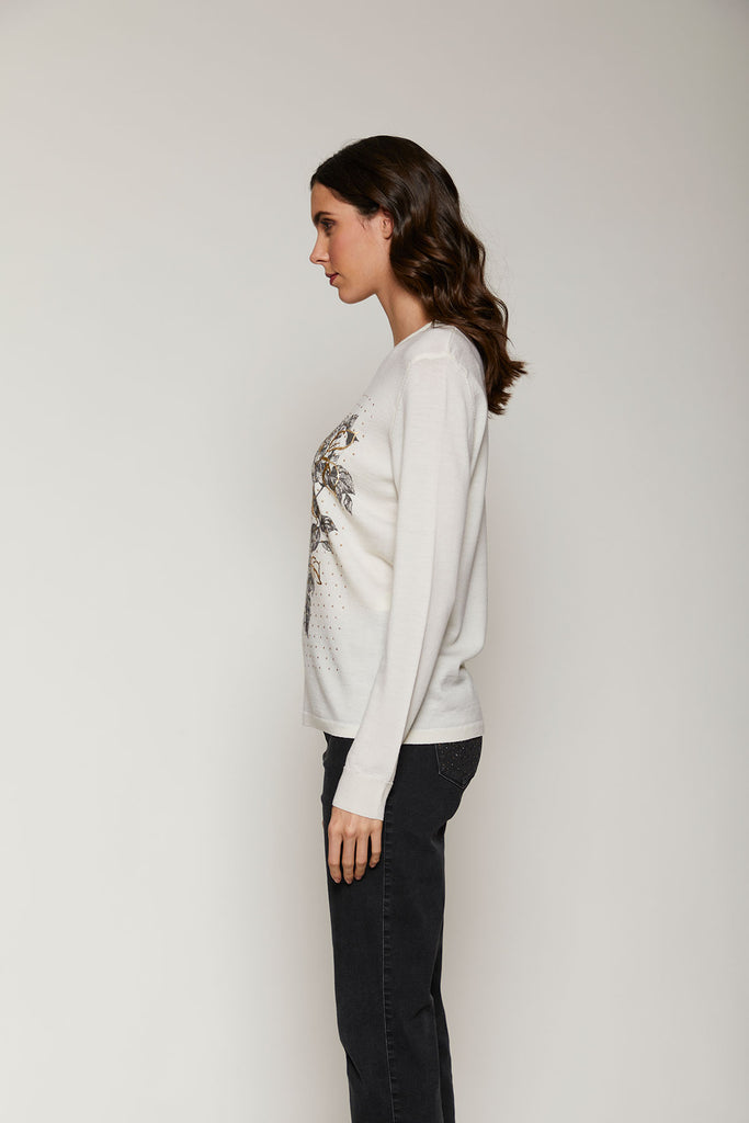 Maglia in pura lana stampa e strass