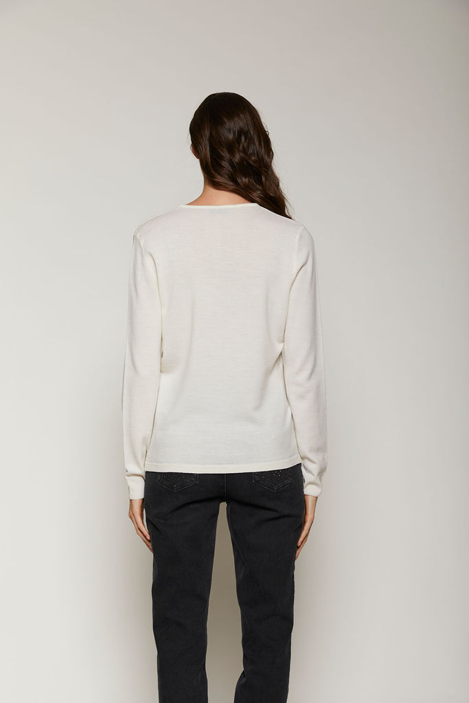 Maglia in pura lana stampa e strass