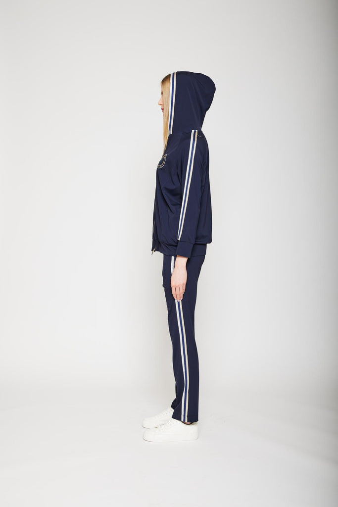 Giacca zip con cappuccio in punto milano leggero