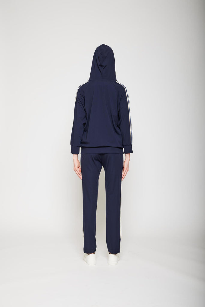 Giacca zip con cappuccio in punto milano leggero