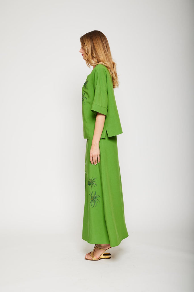 Gonna lunga lino-viscosa strass