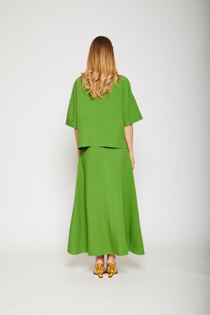 Gonna lunga lino-viscosa strass