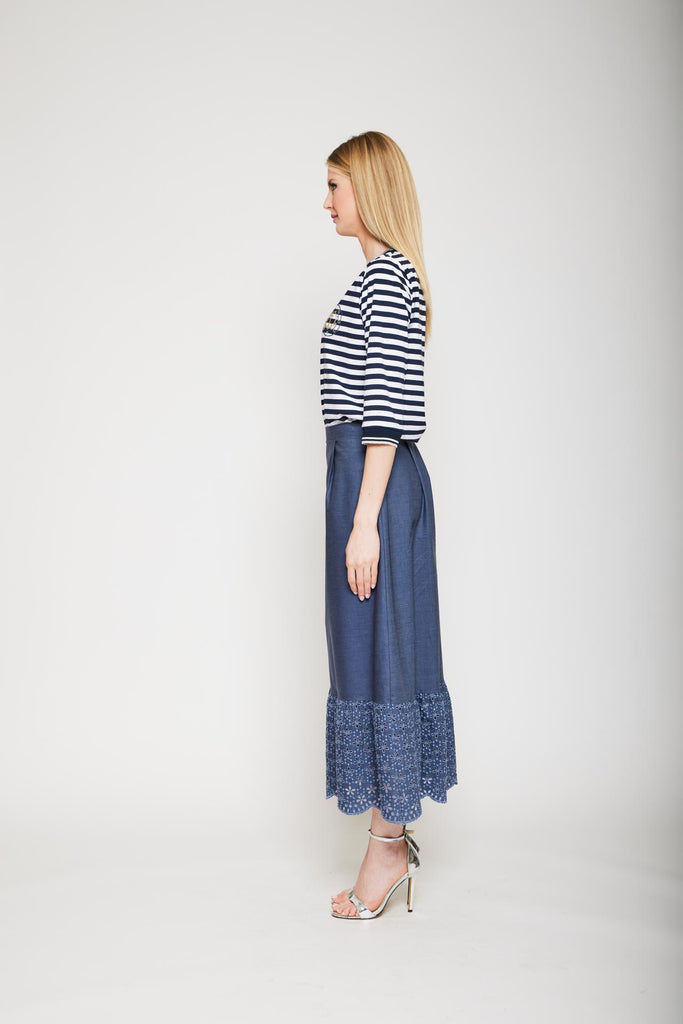 Gonna lunga in chambray con sangallo