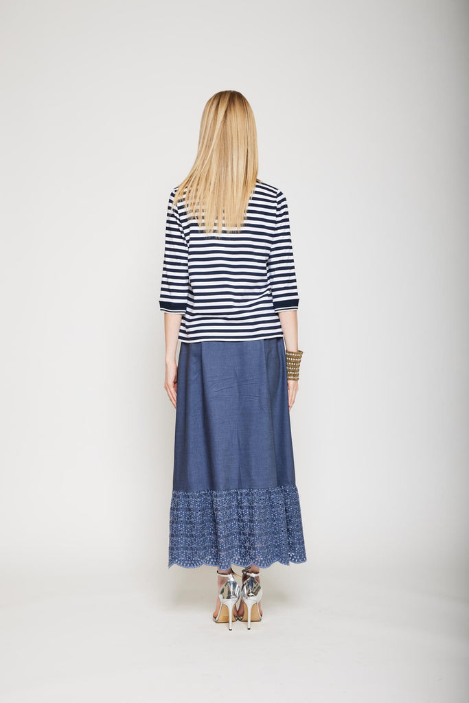 Gonna lunga in chambray con sangallo