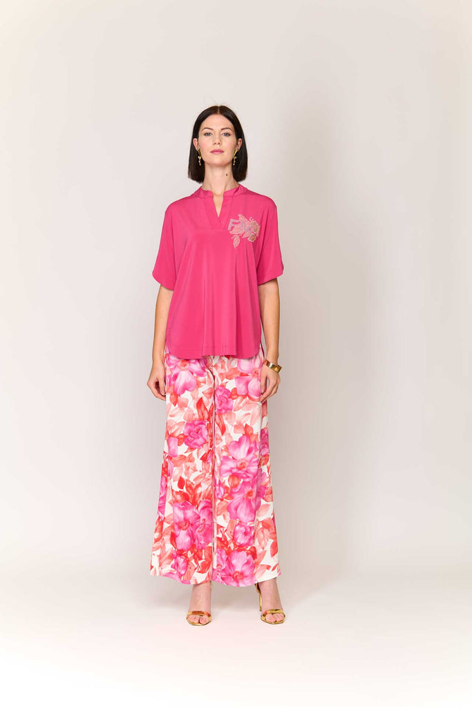 Pantalone in jersey di viscosa fantasia