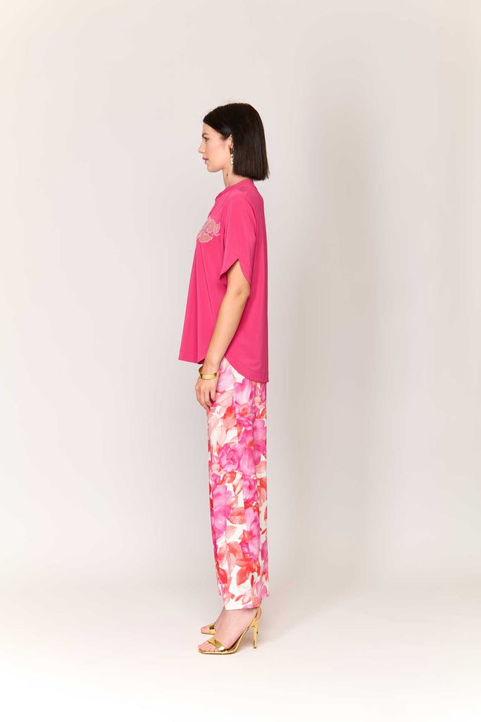 Pantalone in jersey di viscosa fantasia