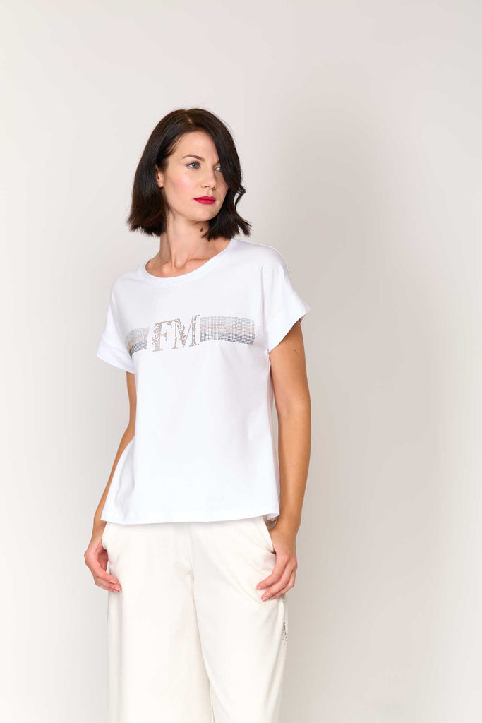 T-shirt in cotone elasticizzato con strass