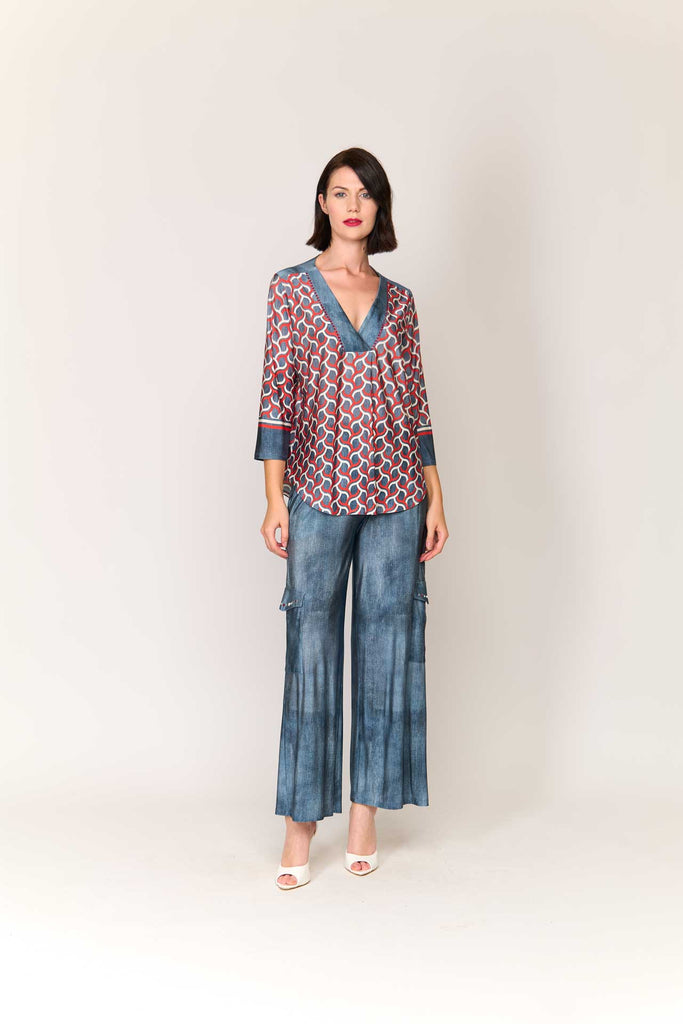 Pantalone in jersey di viscosa effetto jeans