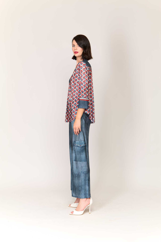 Pantalone in jersey di viscosa effetto jeans