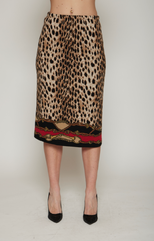 Gonna misto lana jacquard animalier