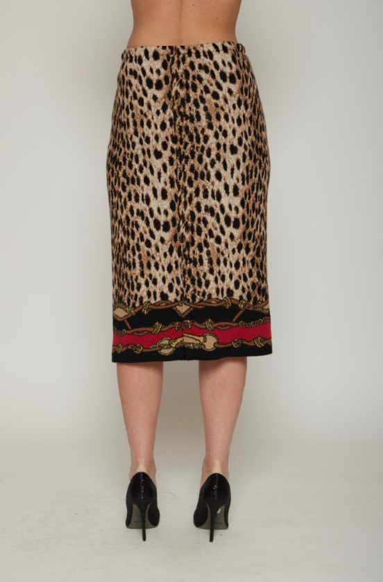Gonna misto lana jacquard animalier