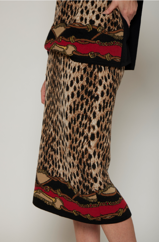 Gonna misto lana jacquard animalier