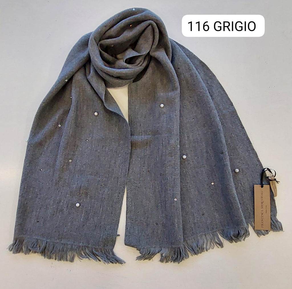 Stola lana/viscosa con strass e perle