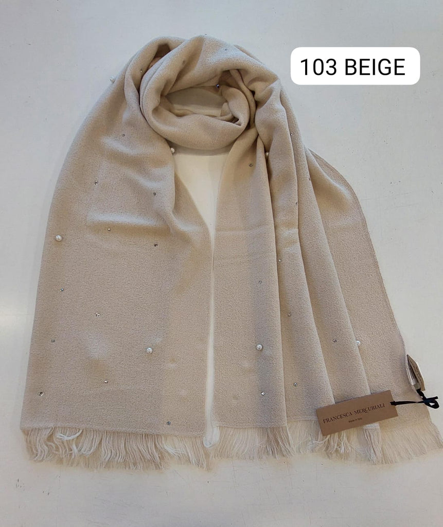 Stola lana/viscosa con strass e perle