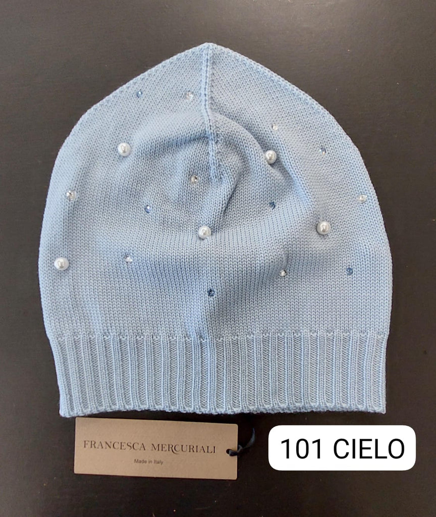 Berretta in pura lana con strass e perle