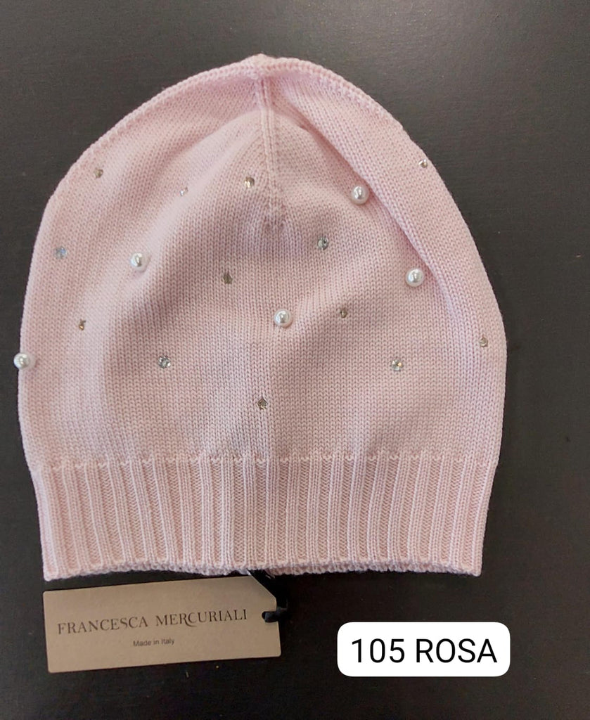 Berretta in pura lana con strass e perle