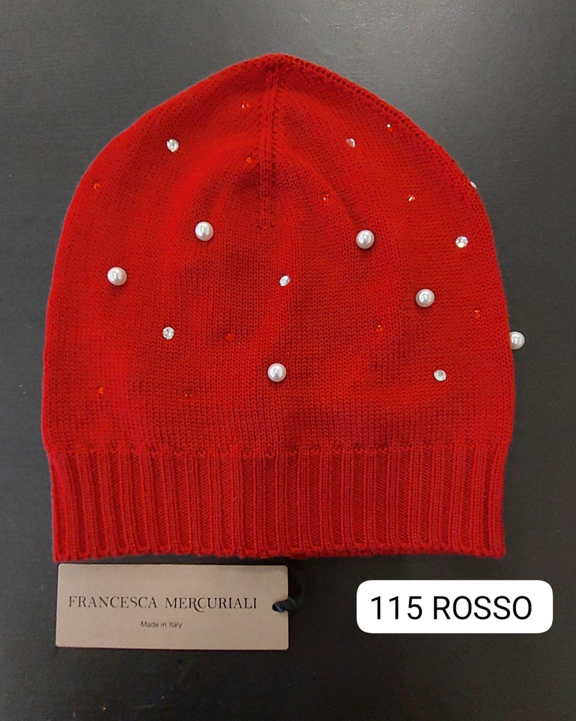 Berretta in pura lana con strass e perle