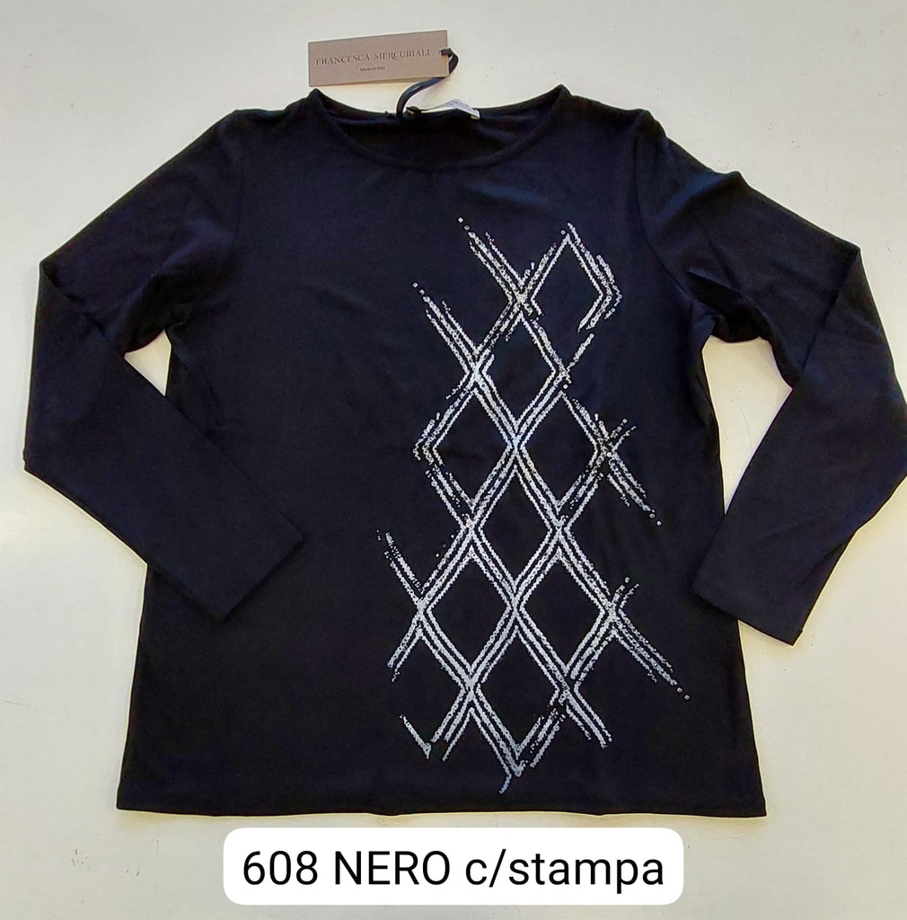 T-shirt in viscosa stampata a manica lunga