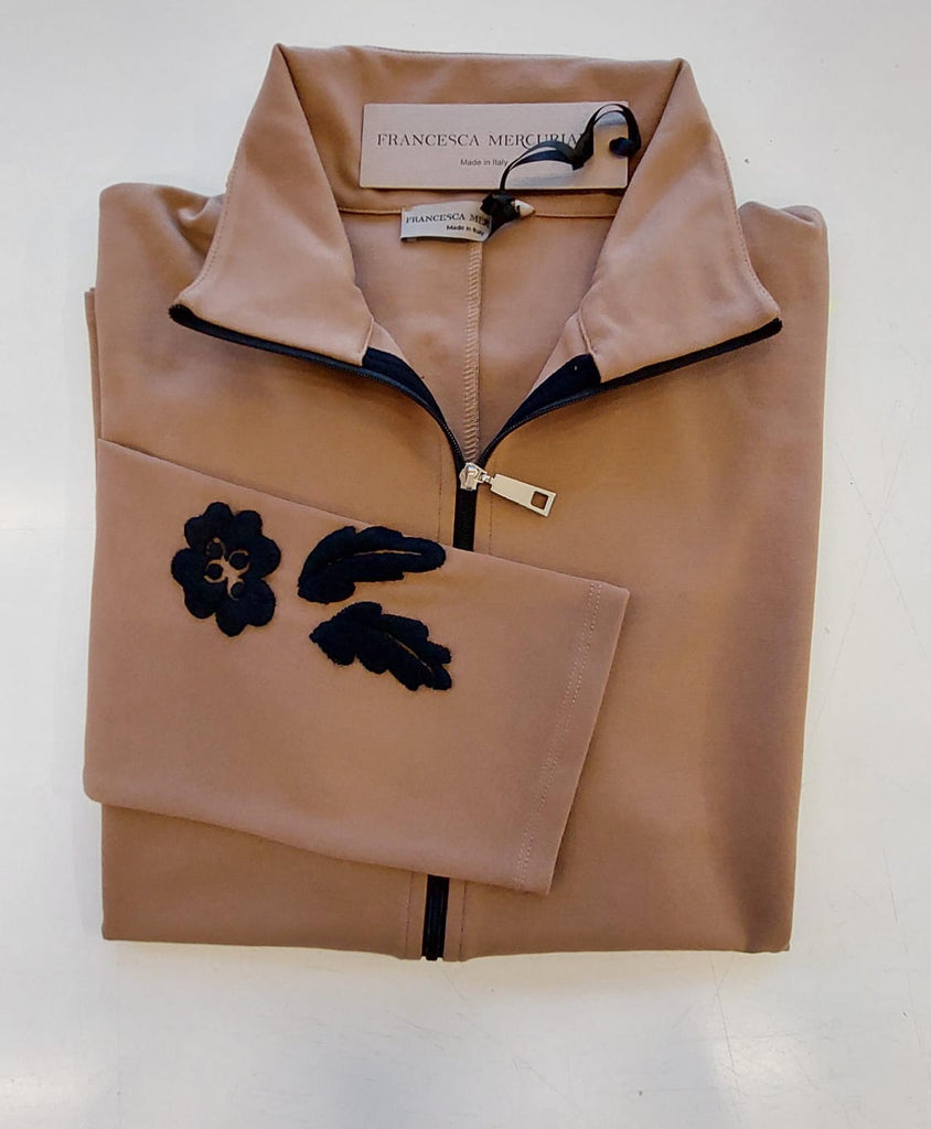 Giacca zip punto milano ricamata
