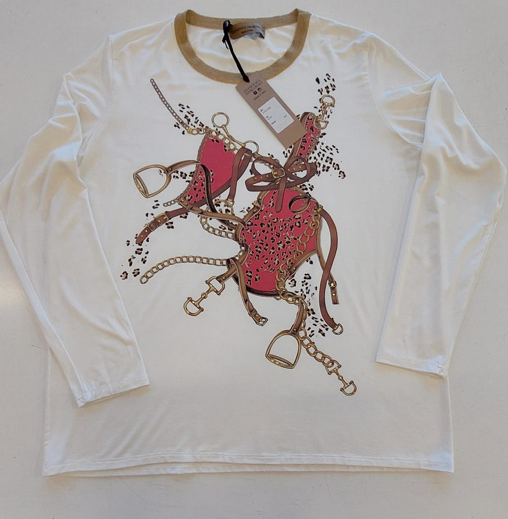T-shirt in viscosa stampata a manica lunga