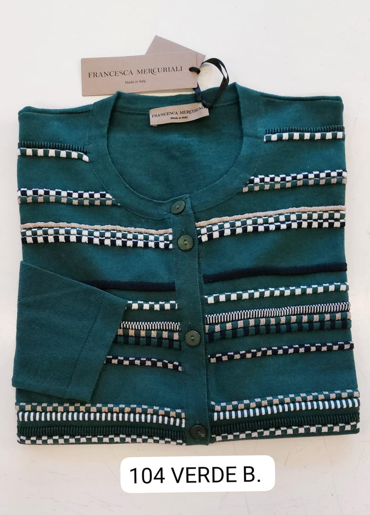Coreana in pura lana con intarsio multicolor