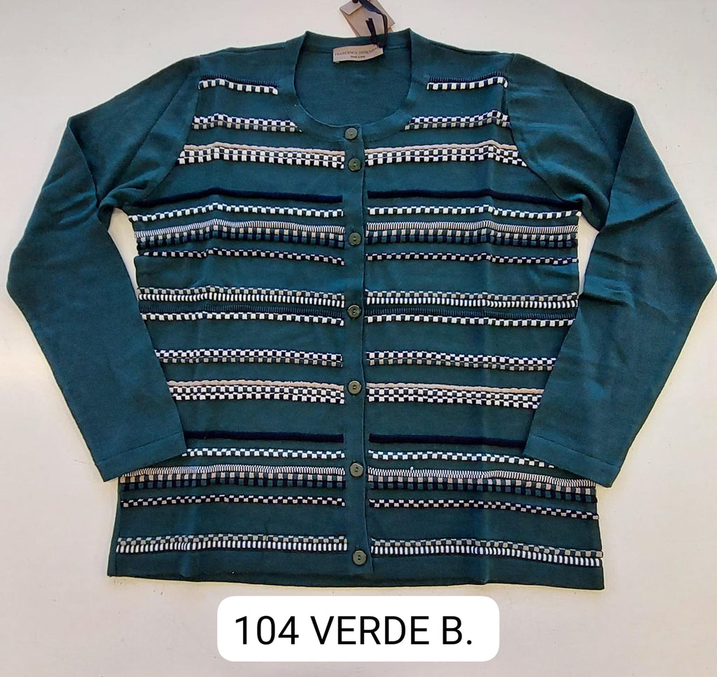 Coreana in pura lana con intarsio multicolor