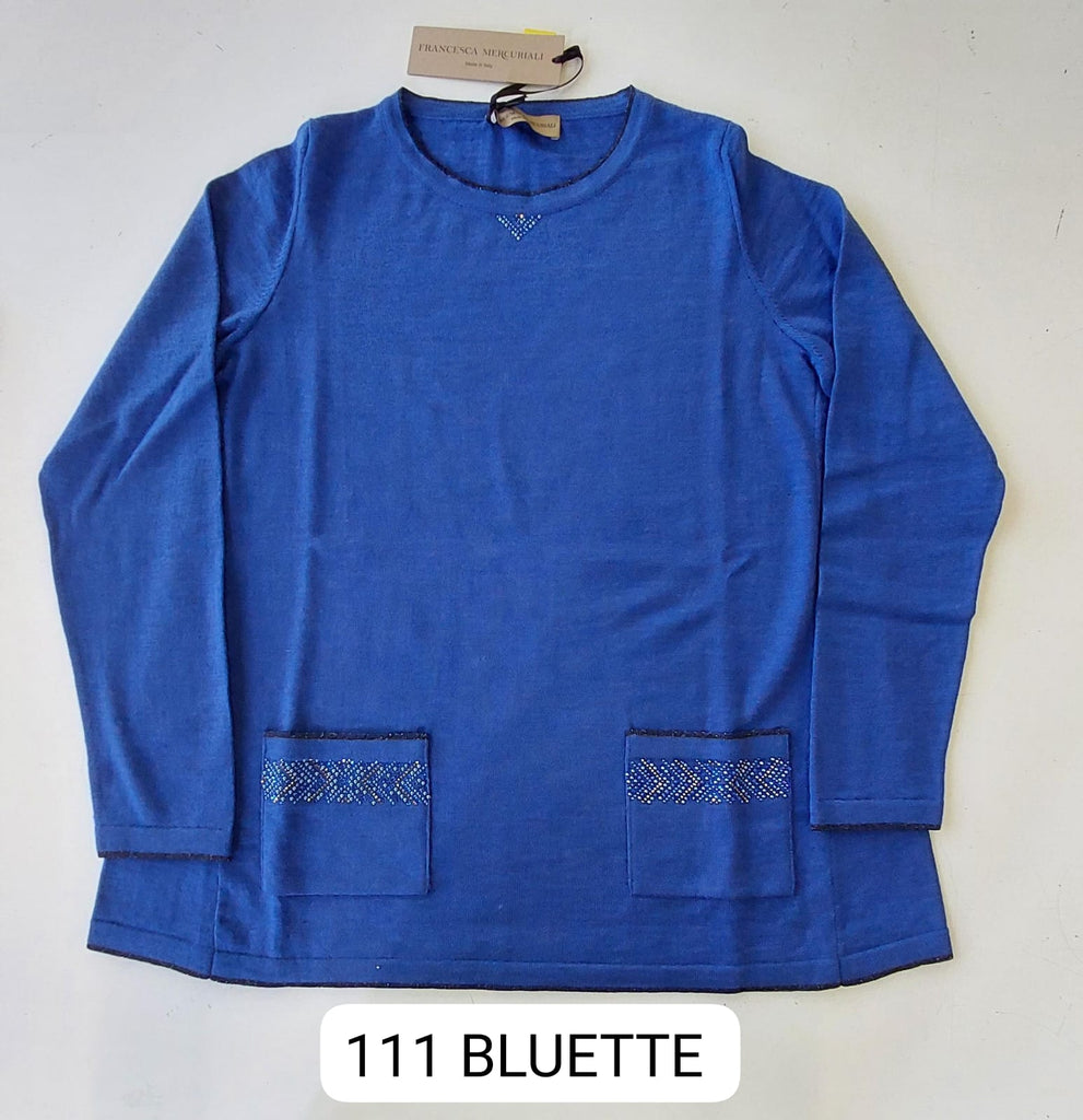 Maglia girocollo in lana merino con tasche