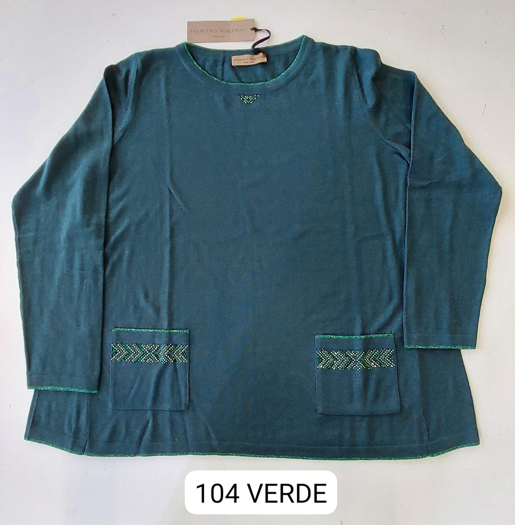 Maglia girocollo in lana merino con tasche