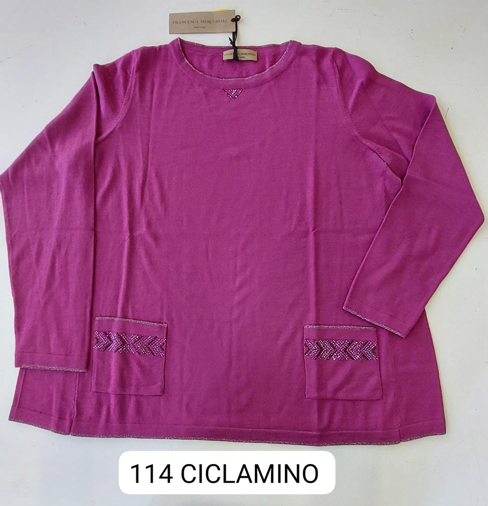 Maglia girocollo in lana merino con tasche