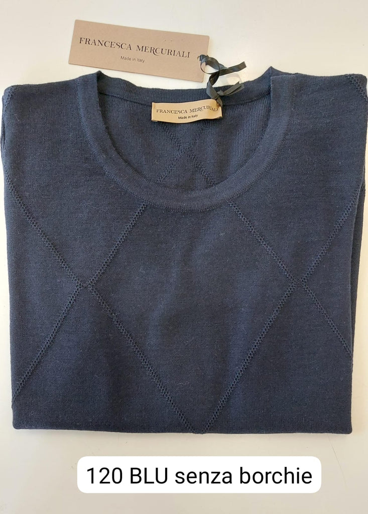 Maglia girocollo in pura lana punto a rilievo