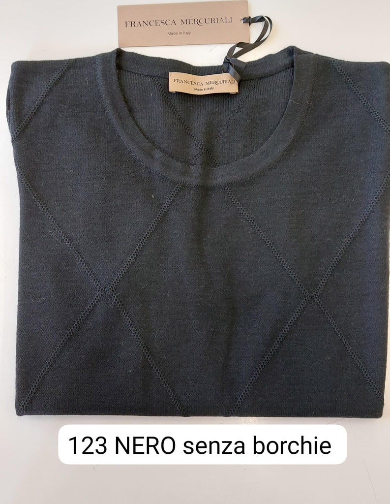 Maglia girocollo in pura lana punto a rilievo