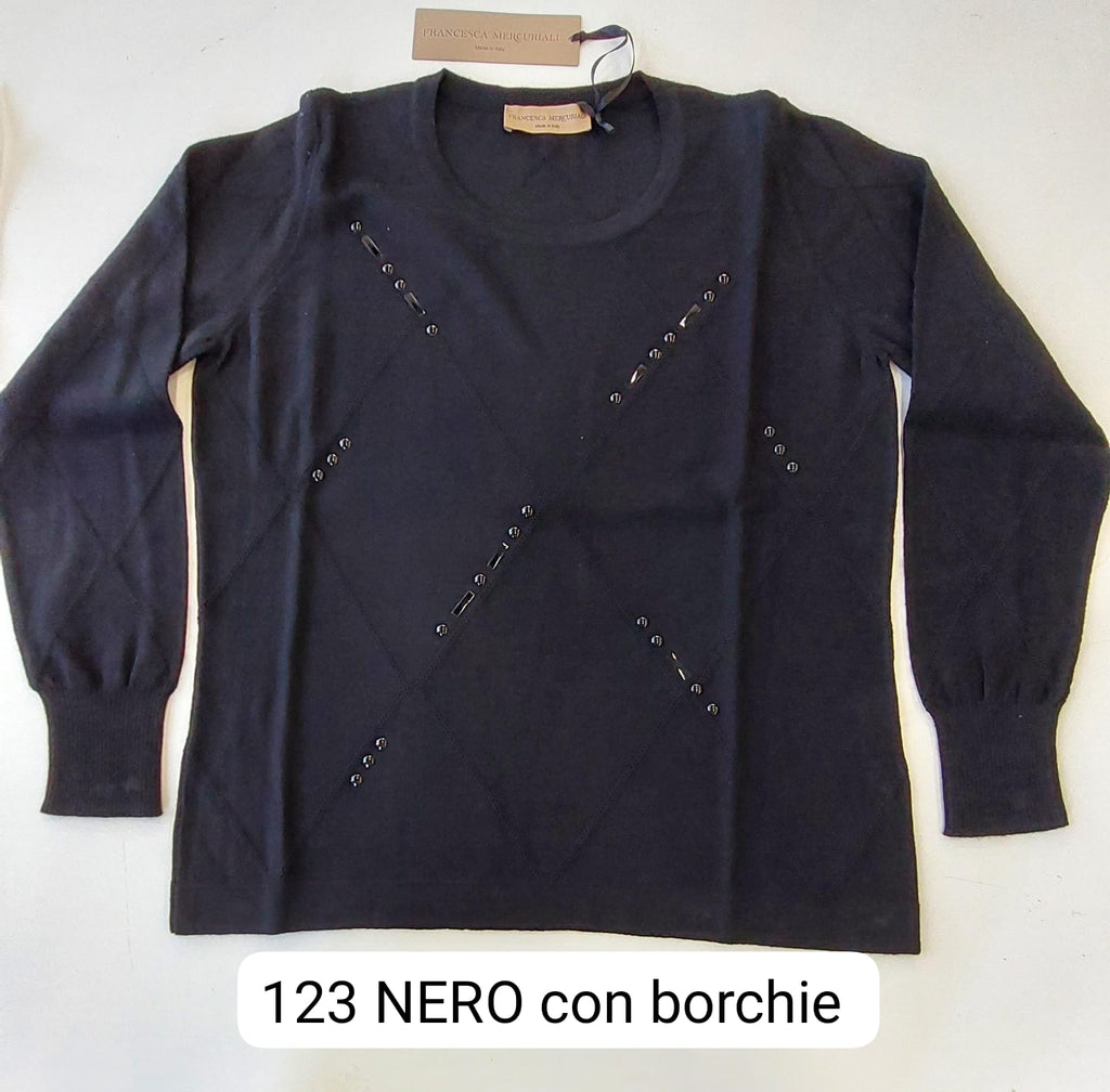 Maglia girocollo in pura lana punto a rilievo