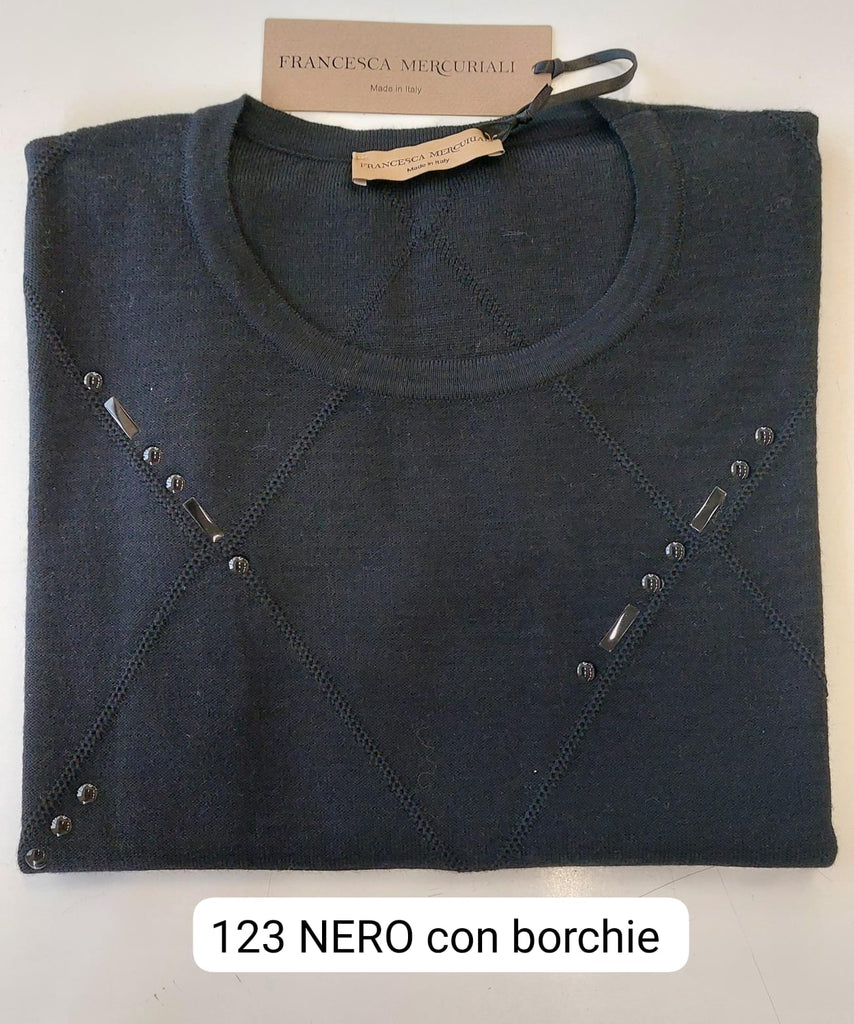 Maglia girocollo in pura lana punto a rilievo