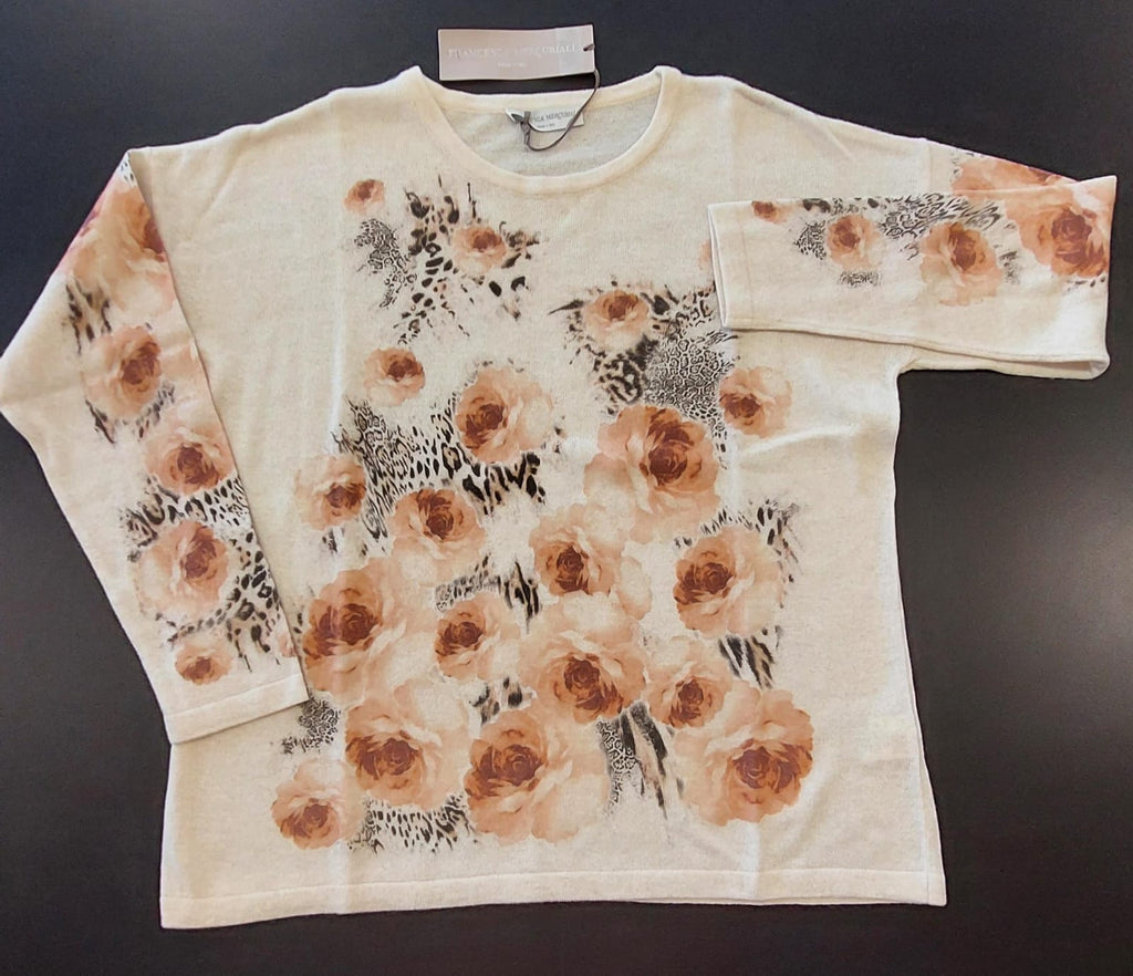 Maglia manica lunga girocollo misto cashmere stampata