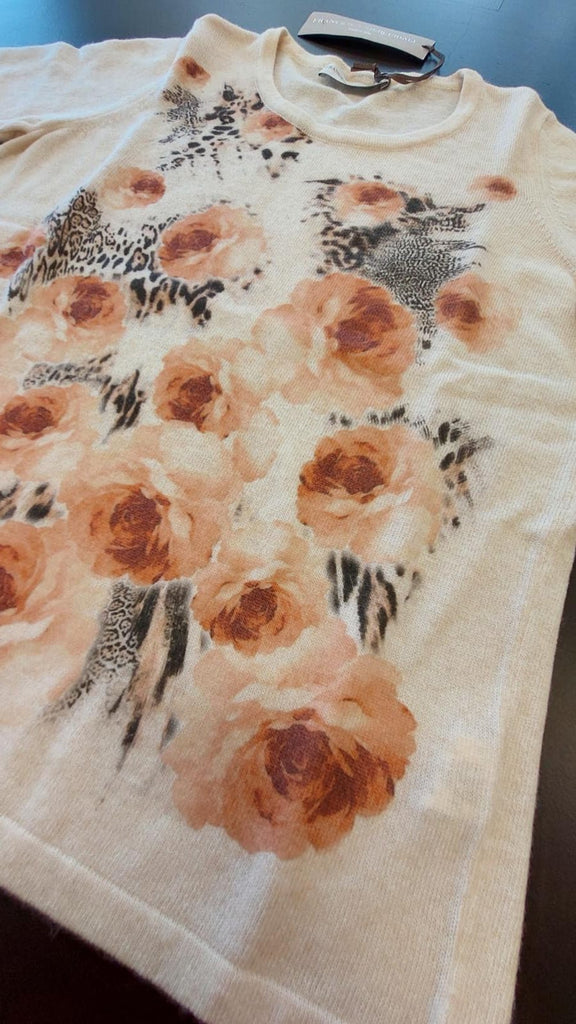 Maglia manica corta girocollo misto cashmere stampata