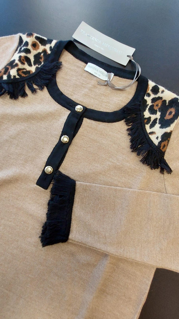 Maglia serafino inserti animalier