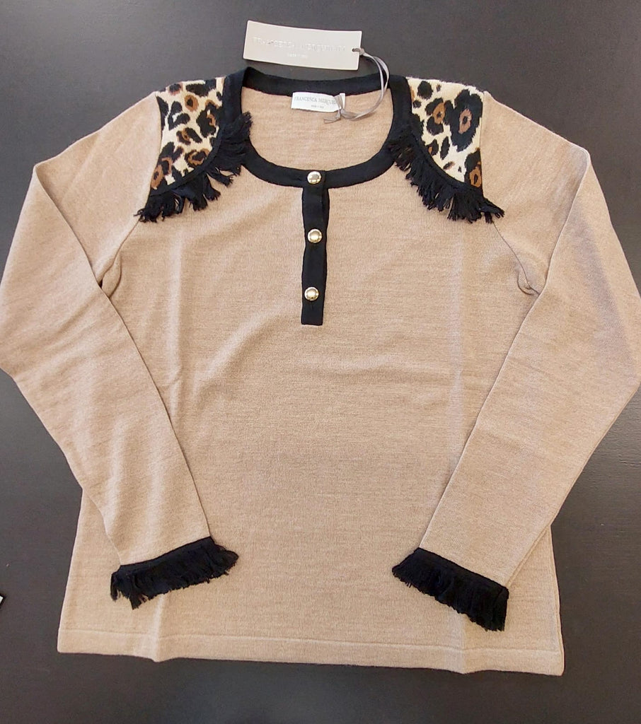 Maglia serafino inserti animalier