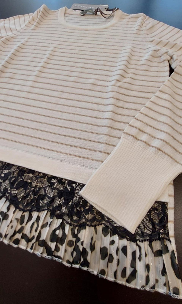 Maglia in puralana rigata con inserto maculato