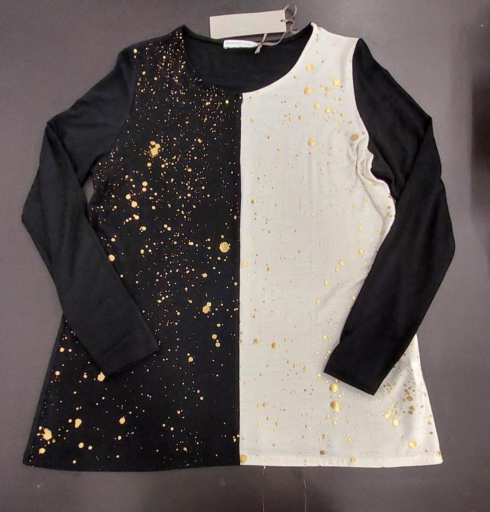 T-shirt in viscosa bicolore stampa oro